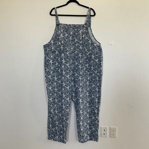 Unbranded Floral Bib Overalls Women XXL Blue White Wide Leg Adjustable Straps EX